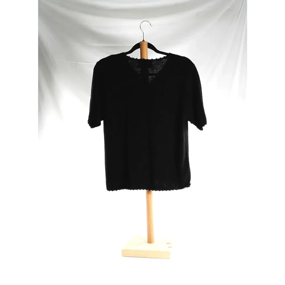 SAG HARBOR Black Silk Blend Short Sleeve Cardigan Sweater Women's Medium